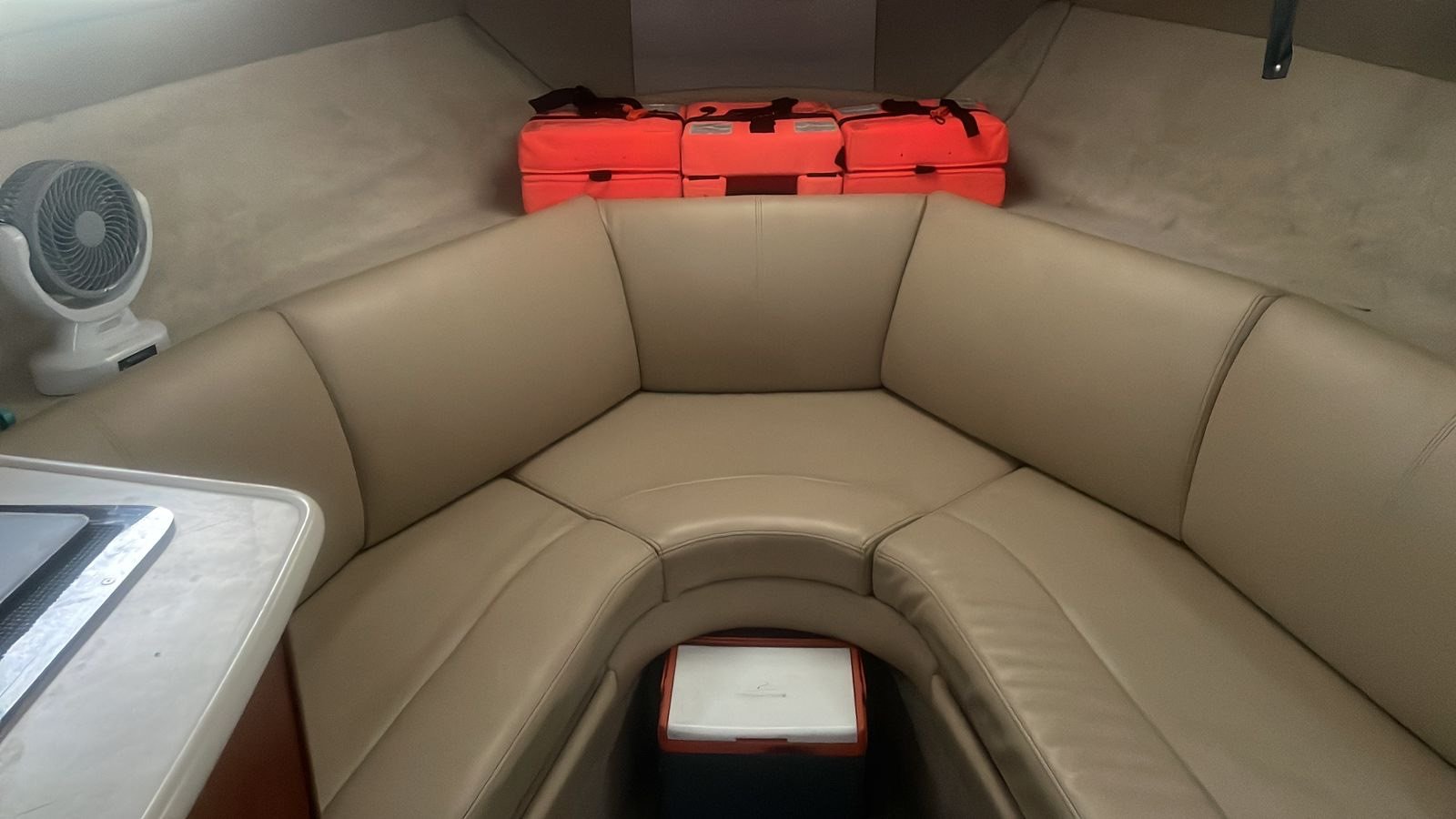 Bayliner 25 ft coastal cruiser moored at Marina Yucalpetén in Progreso Yucatán with Gulf of Mexico visible in the background