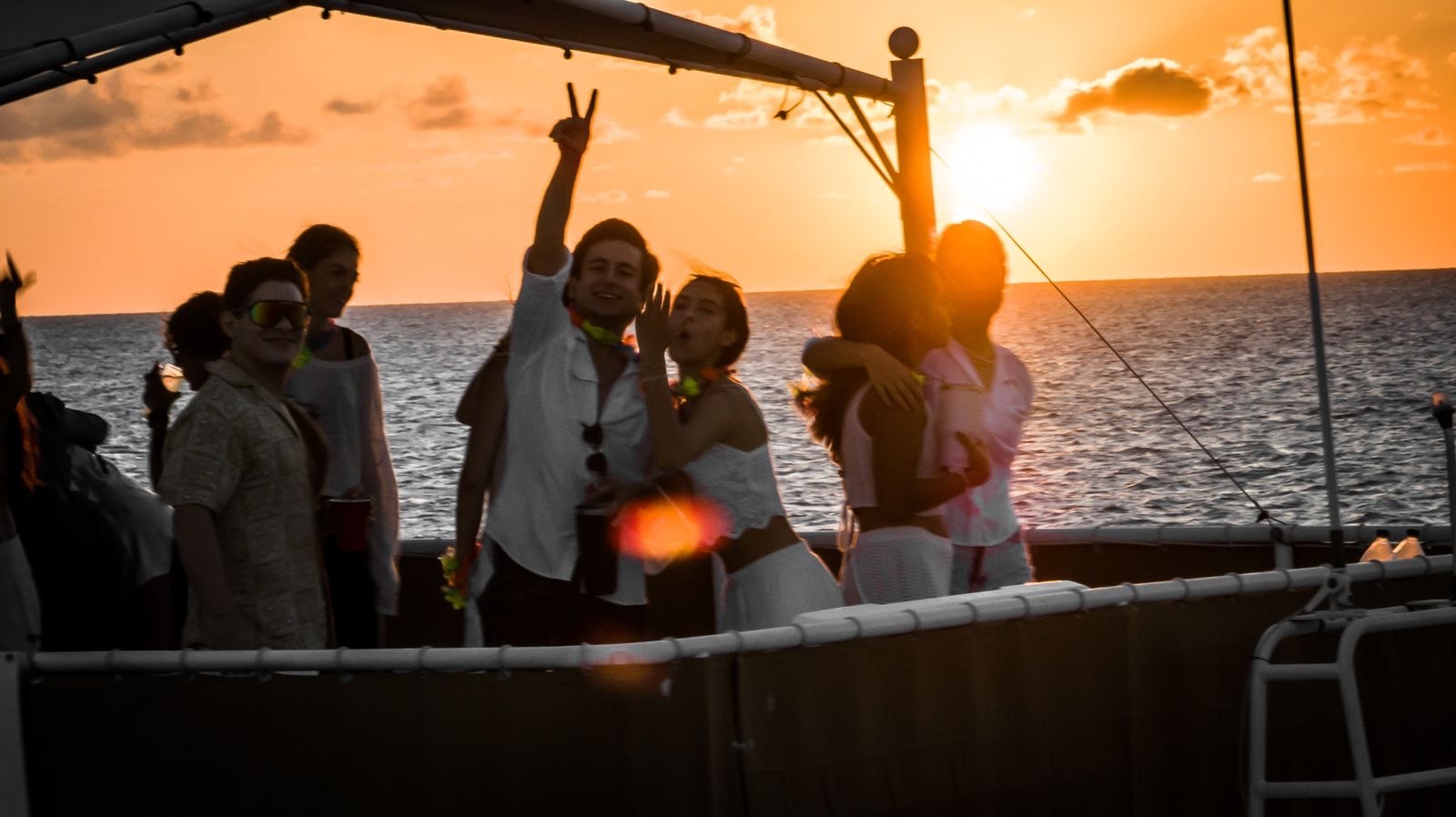 50 ft party catamaran with 40-guest capacity hosting a corporate event off Marina Yucalpetén, Progreso