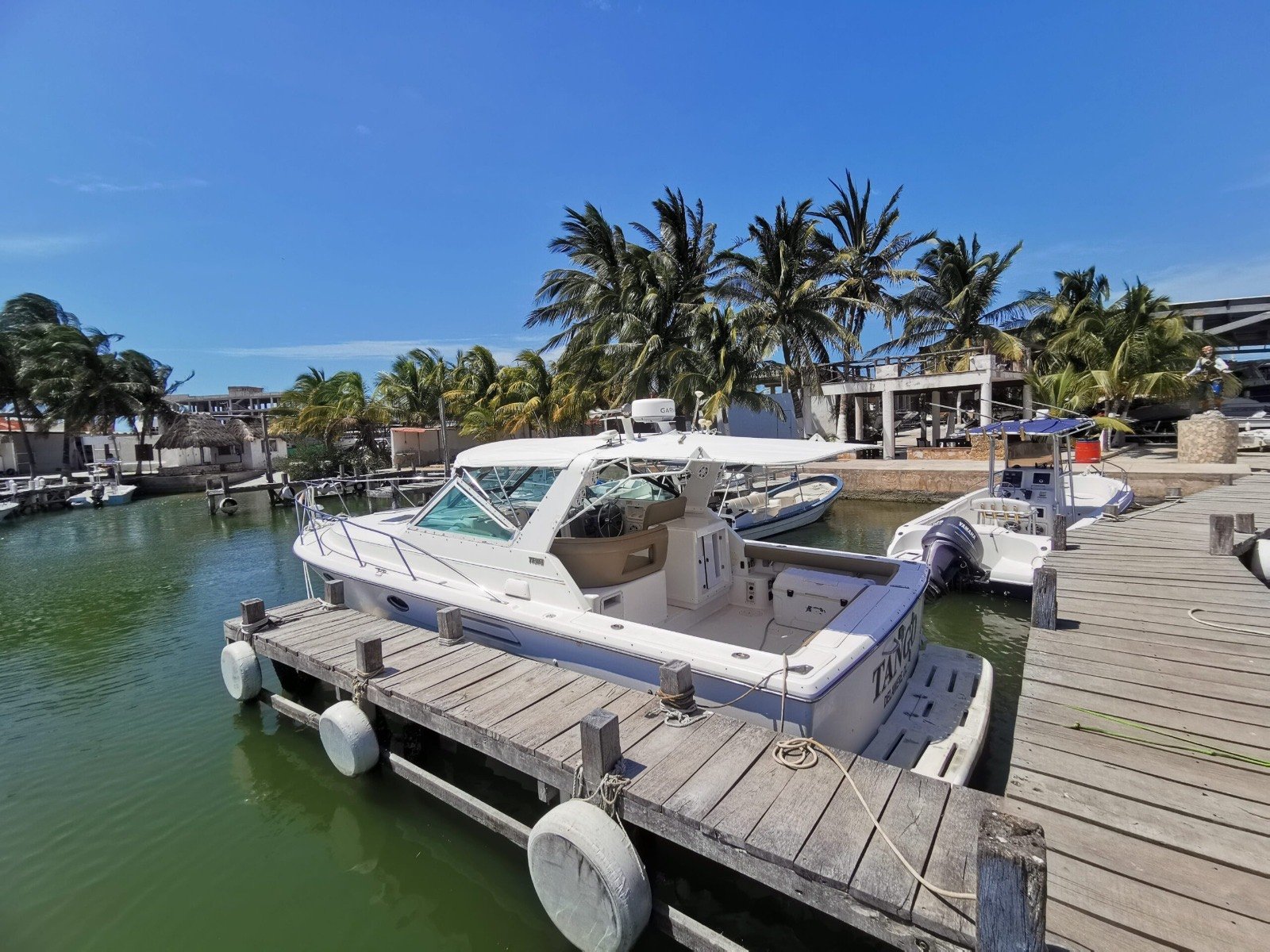 Tiara 34 ft convertible motor yacht docked at Marina Yucalpetén in Progreso Yucatán