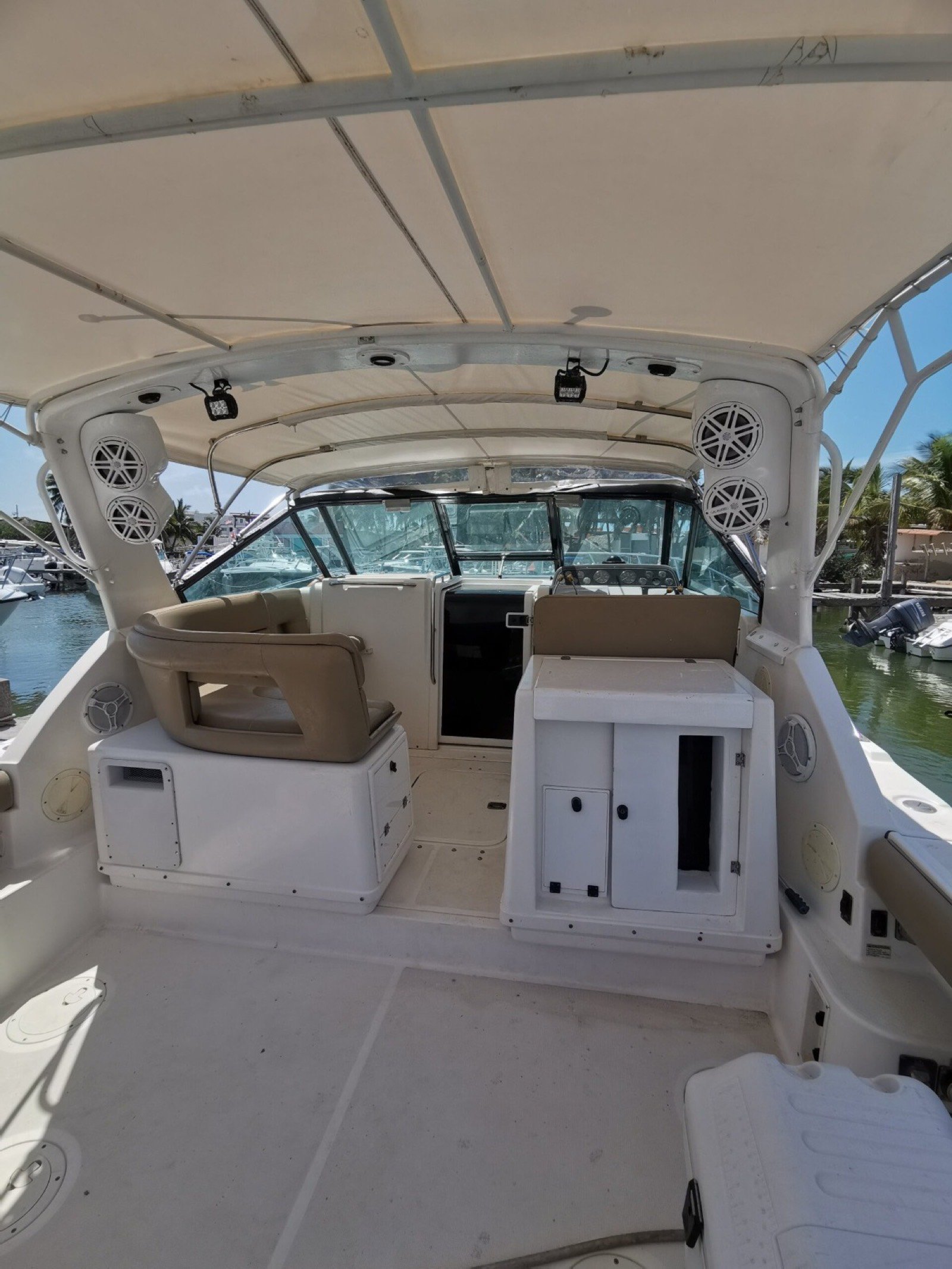 Tiara 34 ft convertible motor yacht docked at Marina Yucalpetén in Progreso Yucatán